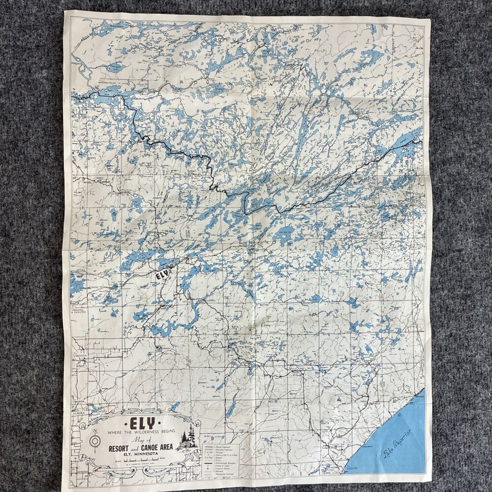 Vintage Ely Minnesota Map 40s 50s Resort Canoe Area Local Business Ads Fold Out